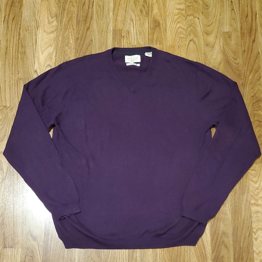 Weatheroroof Vintage Cotton Cashmere V-Neck Sweater Deep Purple Mens Size M